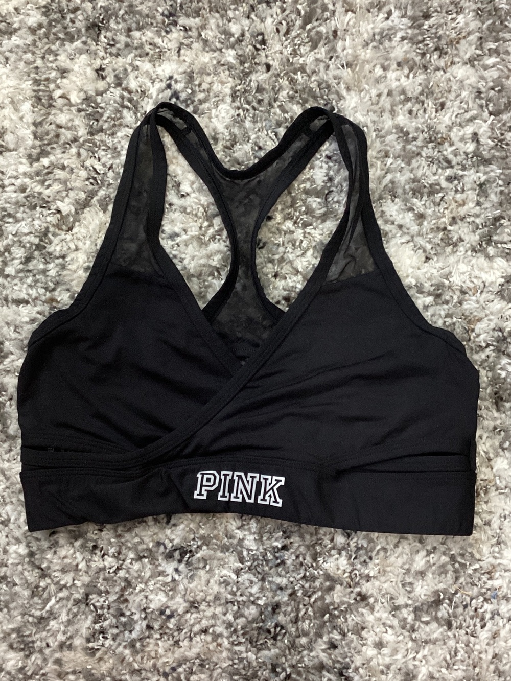 PINK Victoria's Secret Black Racerback Crossover Sports Bra